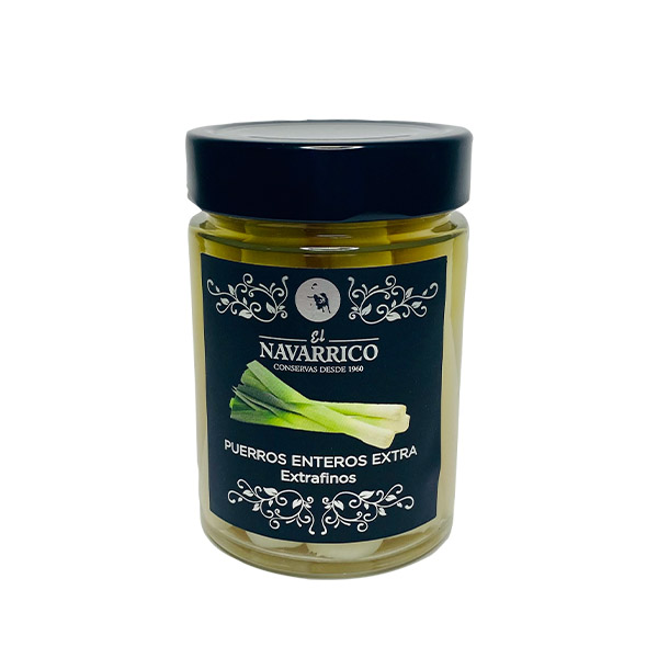 Puerros Extra El Navarrico frasco 314ml 10/15 FR etiqueta negra 